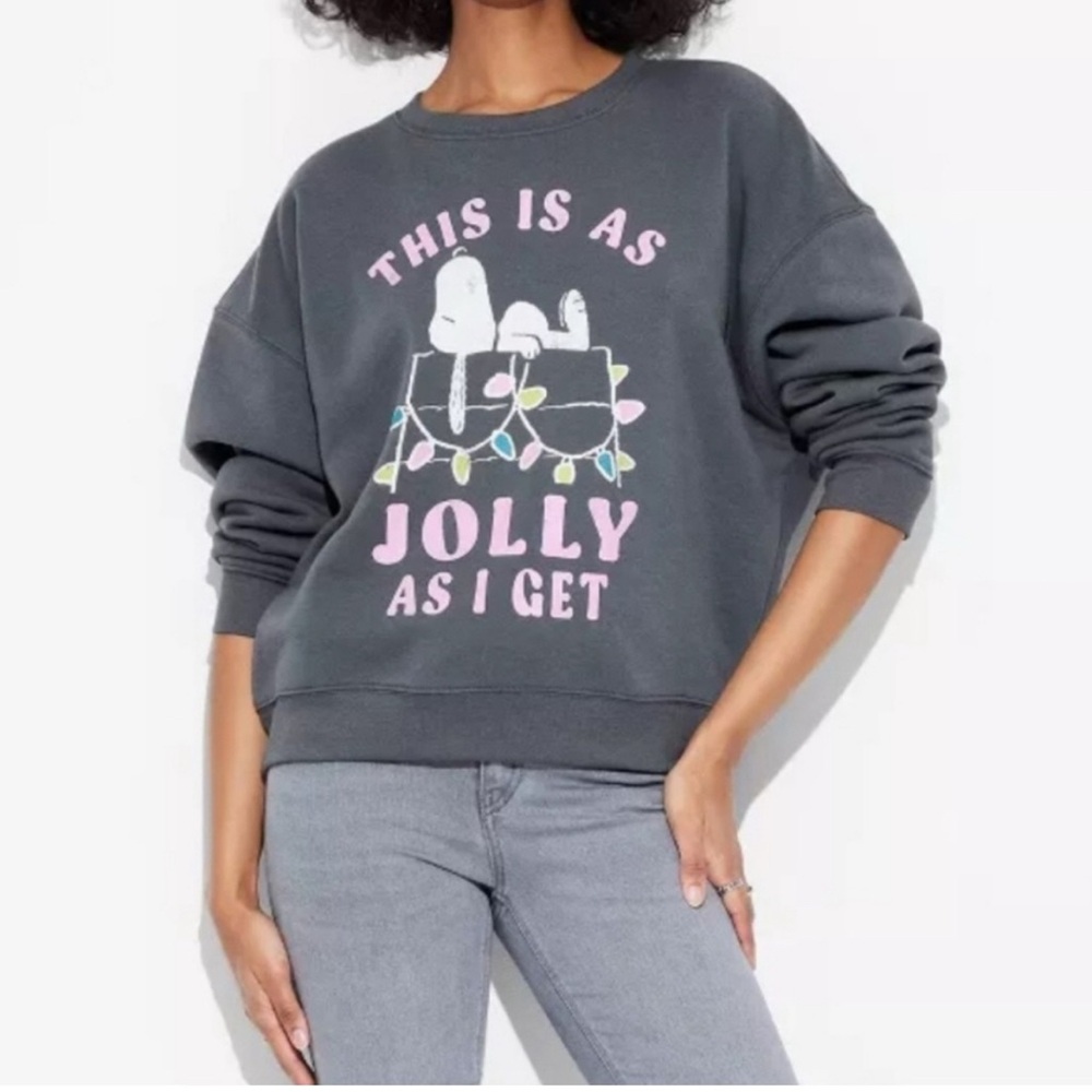 NWT Peanuts Snoopy Small Cropped Pullover Sweatshirt This is as Jolly as I Get